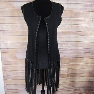 Adore Black Fringe Vest, Size M